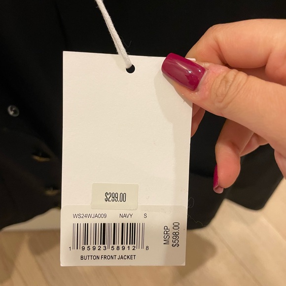 Frame Button Front Blazer Jacket in Navy Blue - Picture 7 of 7